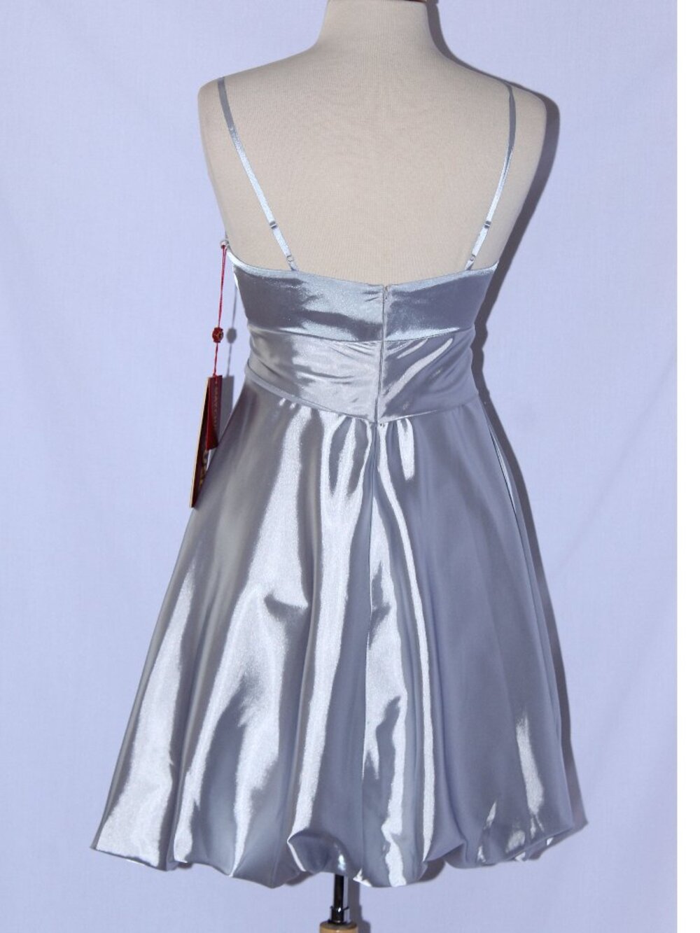 MayQueen #536 Short Satin Party Bubble Dress -Size 4-SILVER - NEW - Picture 2 of 4